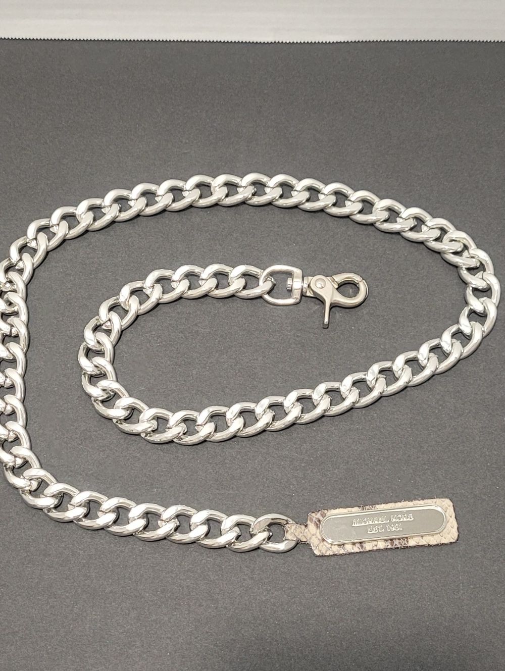 Michael Kors Silver Chain Belt with Logo Tag